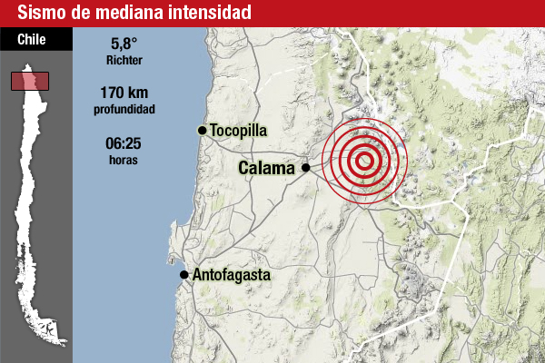 Sismo de 5,8° Richter sacudió a la Región de Antofagasta esta mañana