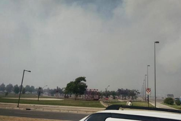Incendio de pastizales en Parque Bicentenario de Cerrillos genera densa columna de humo