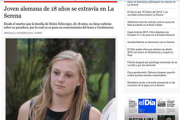 Hallan por Facebook a joven alemana desaparecida en La Serena