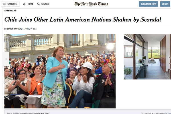New York Times: Chile se une a las naciones latinoamericanas golpeadas por la corrupción